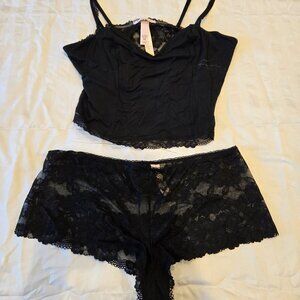 Victoria's Secret Modal & Lace Cropped Cami Set XL Black